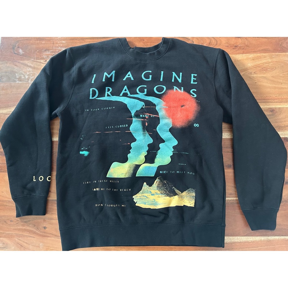 Imagine Dragons Loom World Tour 2024 Sweatshirt Black Crewneck Mens Medium MD